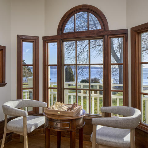 Interior seating with views of the ocean