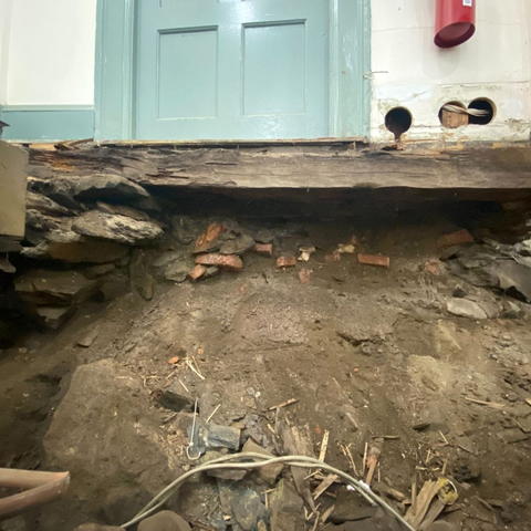 The old foundation viewed in a cross section, showing the age of the foundation over time