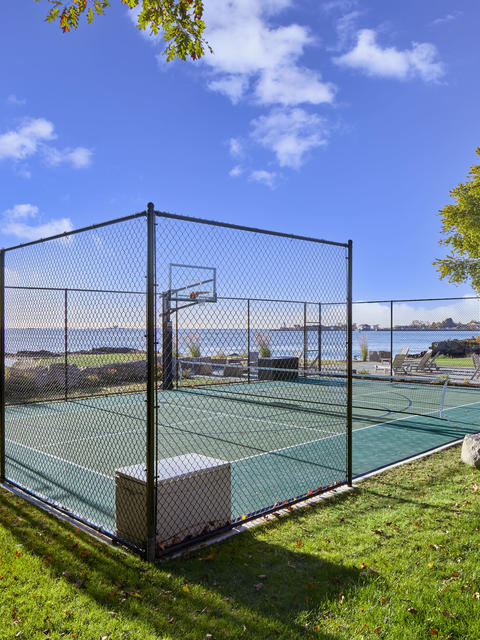 Private sport court, enclosed, with a view of the ocean